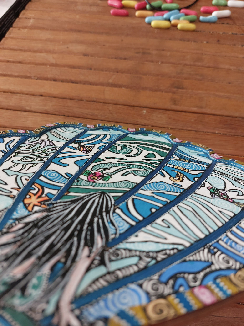 Petit plateau bois décoratif "sirène en mer"... piece unique! livraison offerte
