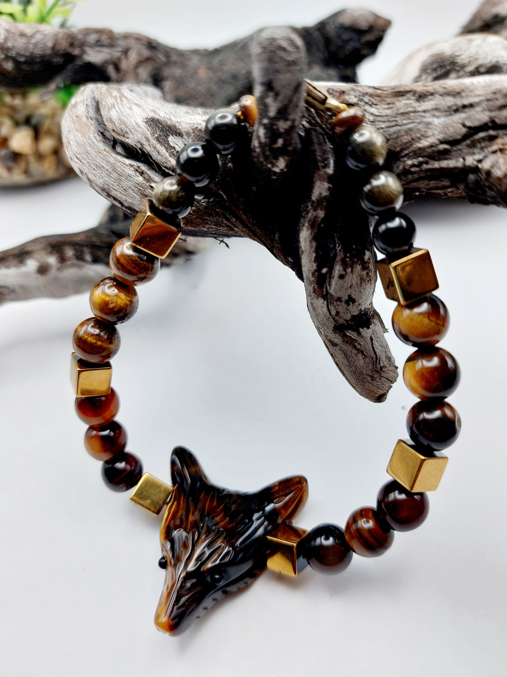 Bracelet homme pièce unique "loup mordoré"                            LIVRAISON GRATUITE