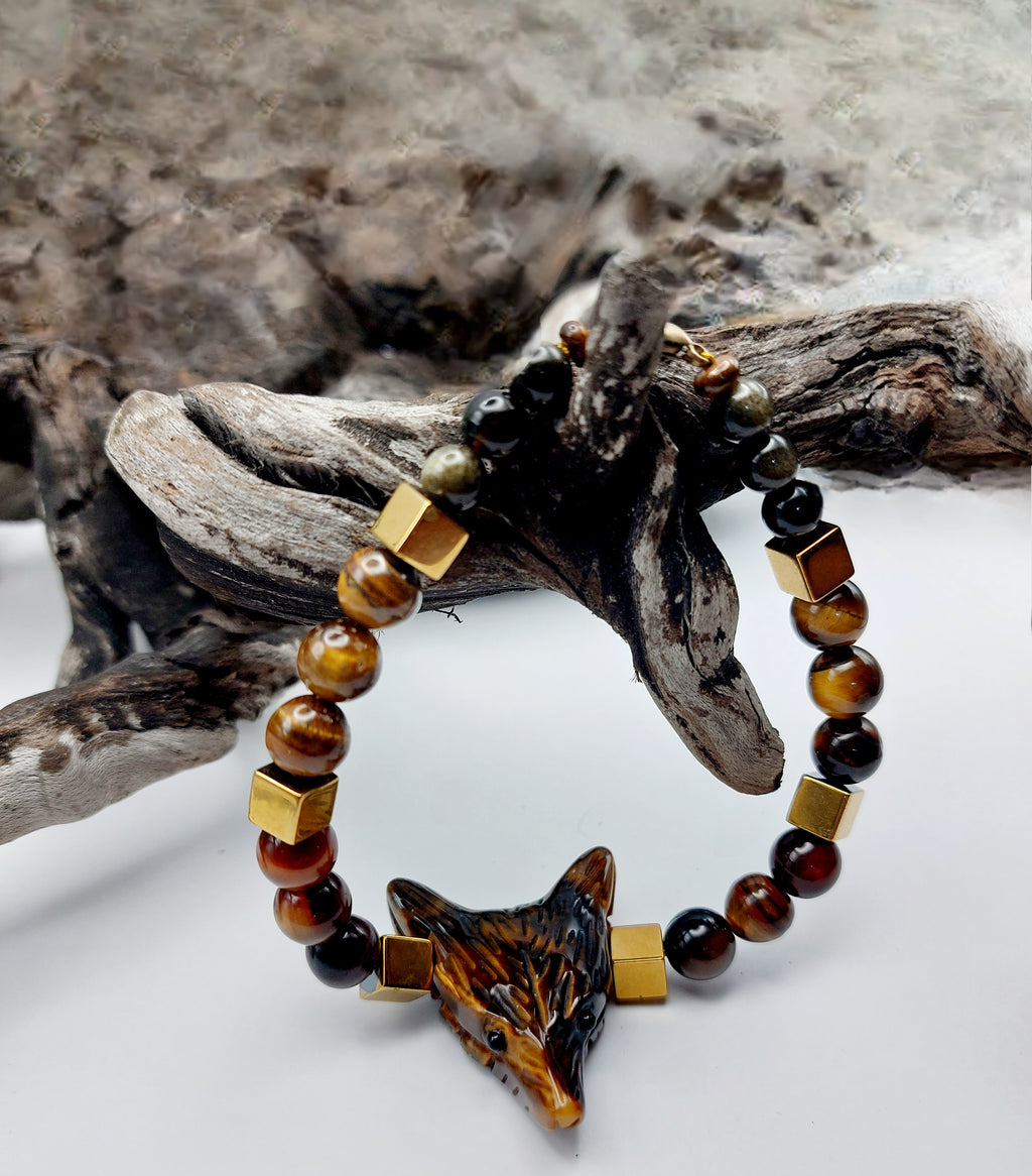 Bracelet homme pièce unique "loup mordoré"                            LIVRAISON GRATUITE